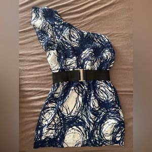 One shoulder mini dress with belt